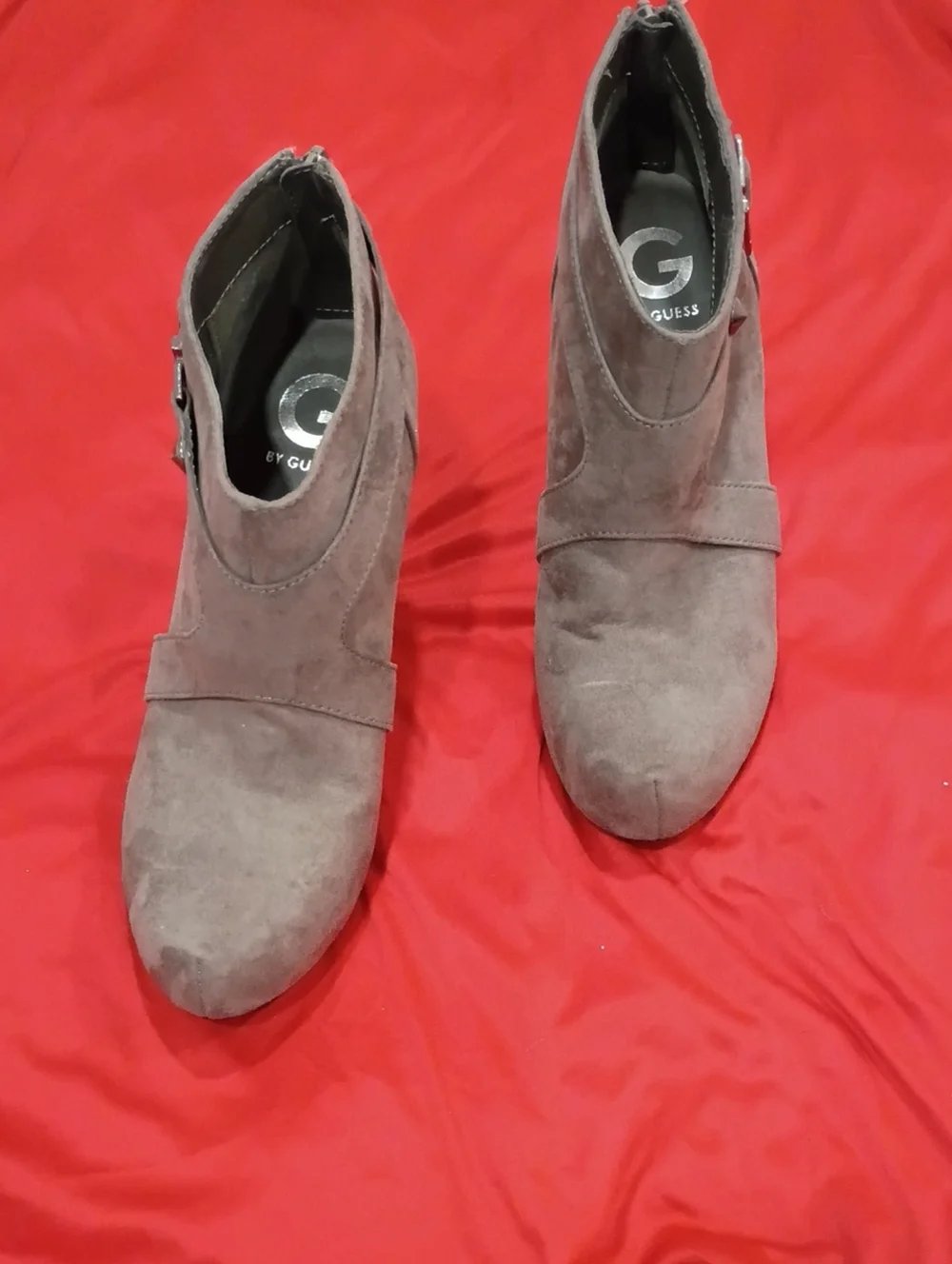 G by Guess Taupe Suede Ankle Booties with Side Strap